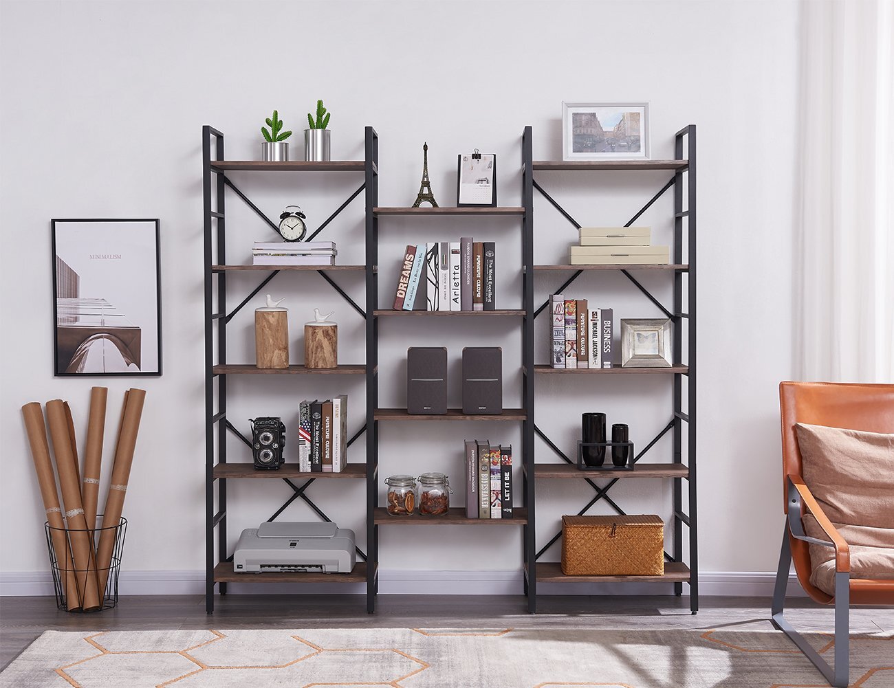 YES4HOMES Industrial Vintage Shelf Bookshelf, Wood and Metal Bookcase Furniture for Home & Office