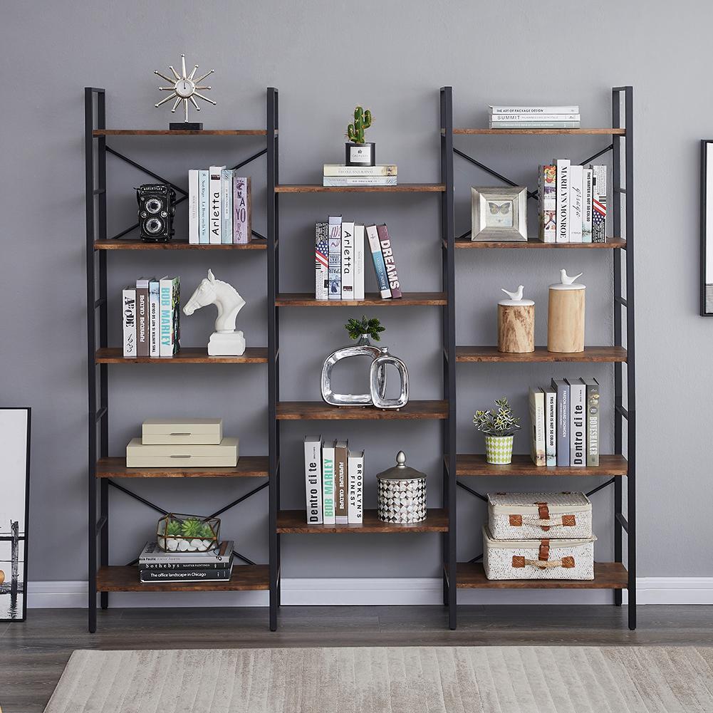 Industrial Shelf Bookshelf, Vintage Wood and Metal Bookcase Furniture for Home & Office