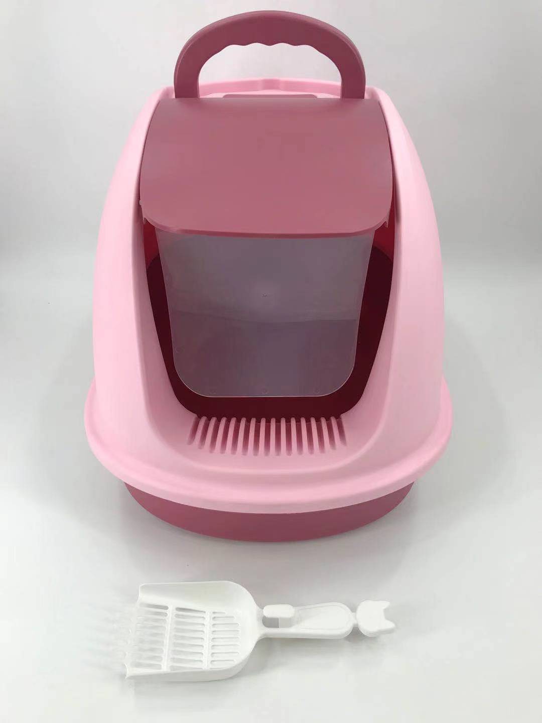 Cat Toilet Litter Box XL Portable Hooded Tray House with Charcoal Filter & Scoop - Pink