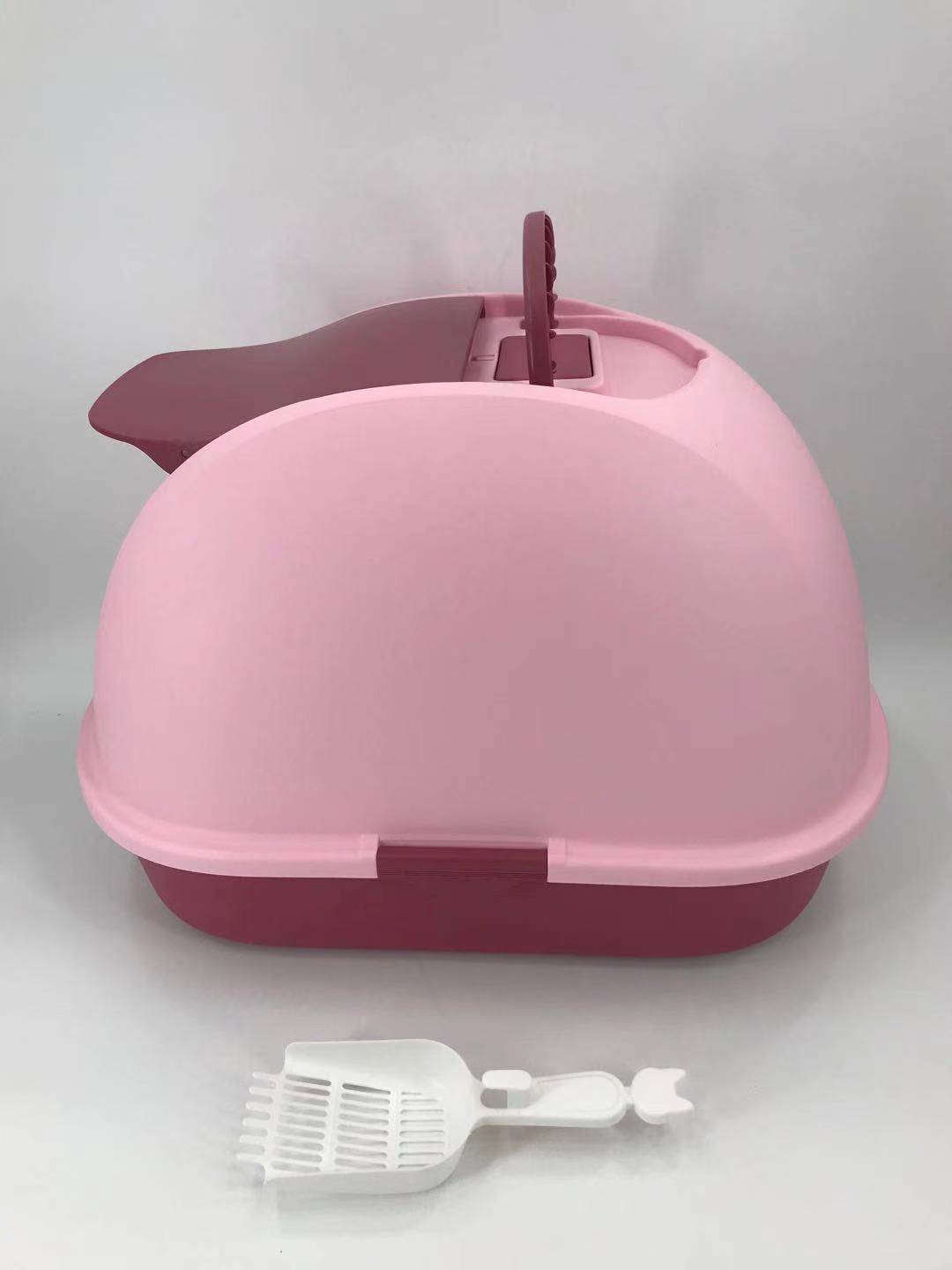 XL Portable Hooded Cat Toilet Litter Box Tray House with Charcoal Filter and Scoop Pink