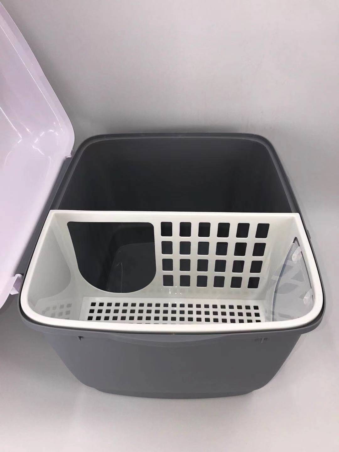 XL Portable Hooded Cat Toilet Litter Box Tray House with Handle and Scoop Grey