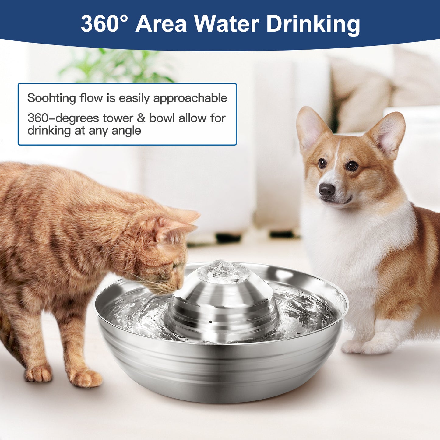 2L Automatic Pet Water Fountain Dog Cat Stainless Steel Feeder Bowl Dispenser