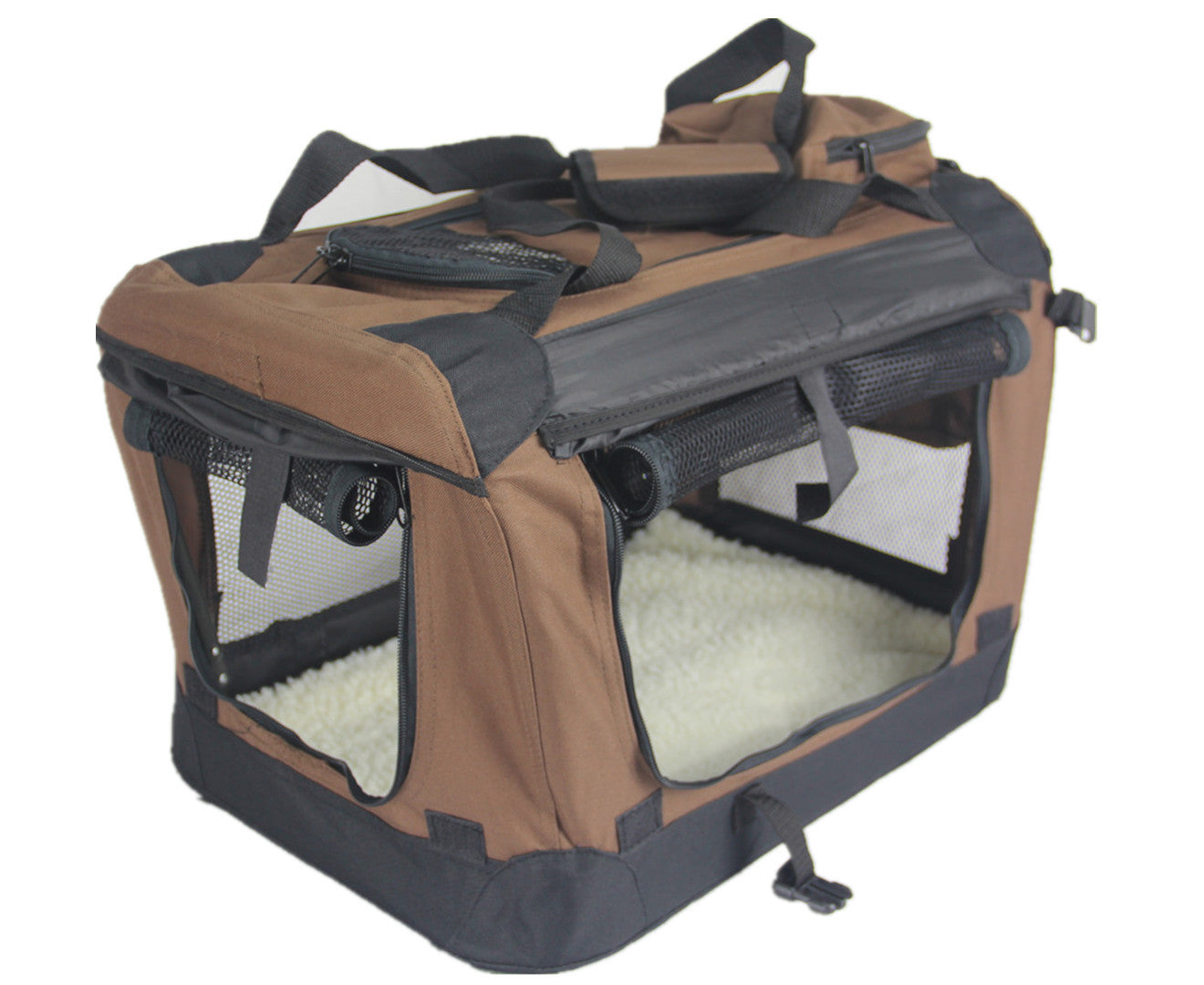 Small Foldable Soft Dog Cat Puppy Rabbit Crate Bag With Curtain-Brown