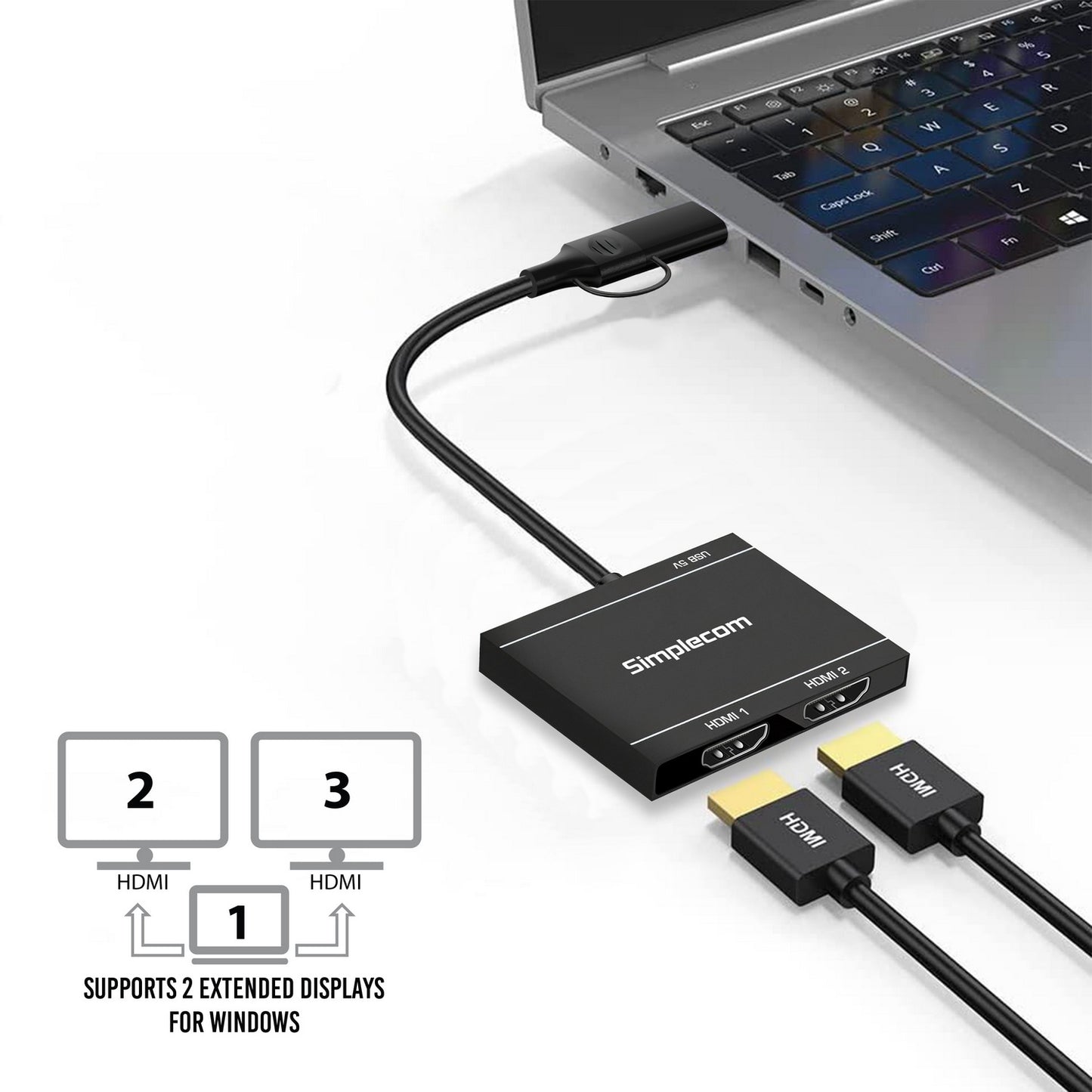 DA327 USB 3.0 or USB-C to Dual HDMI Display Adapter for 2x 1080p Extended Screens