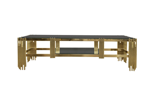 Chelsea Gold TV Unit Table - Black Glass