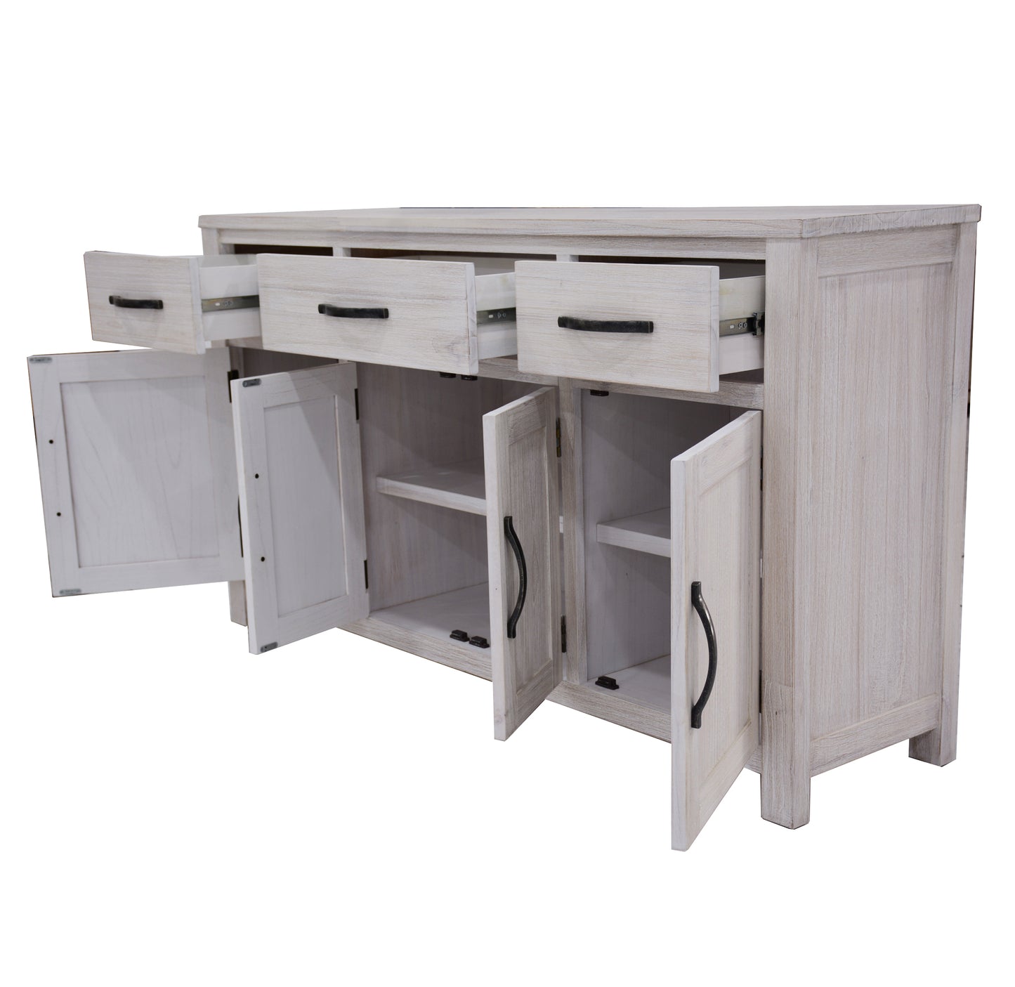 Buffet Table 158cm 4 Door 3 Drawer Solid Mt Ash Timber Wood - White