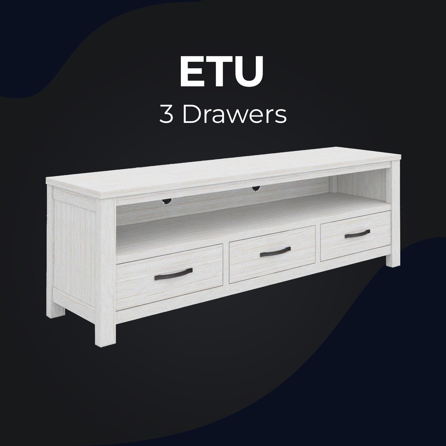 Entertainment TV Unit 166cm 3 Drawer Solid Mt Ash Wood - White