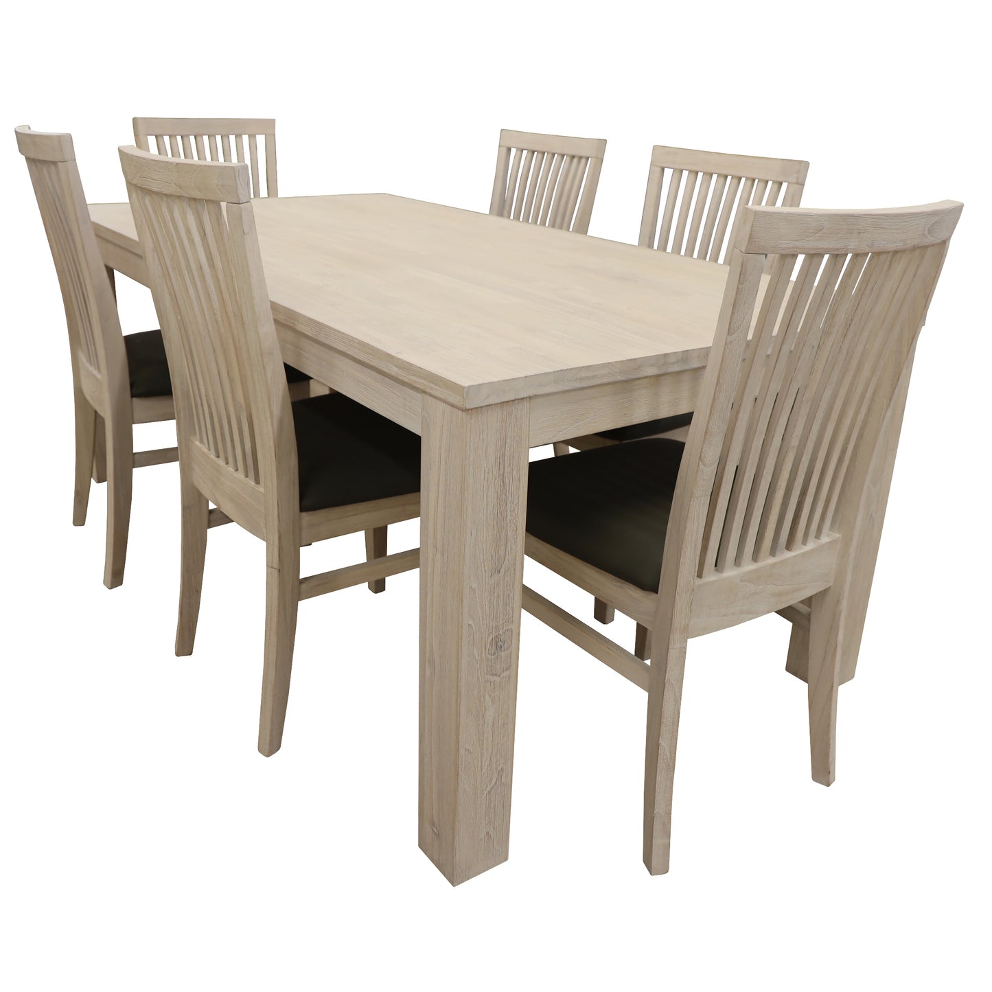 Dining Set 7pc 190cm Table with 6 PU Seat Chairs Solid Mt Ash Wood - White