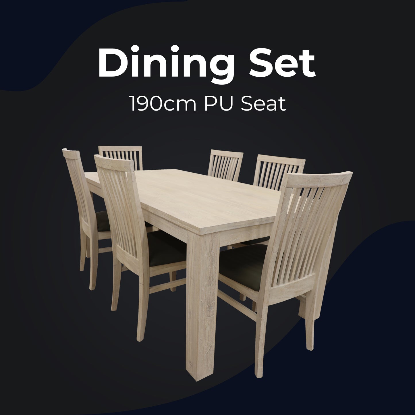 7pc Dining Set 190cm Table 6 PU Seat Chair Solid Mt Ash Wood - White