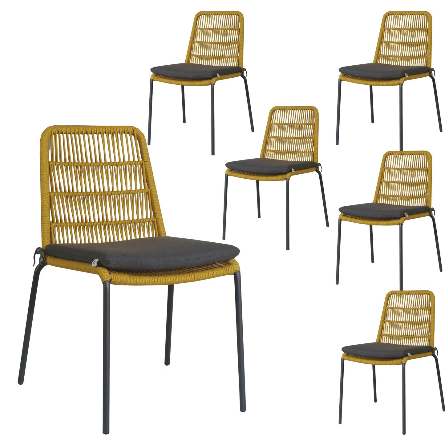 Lara 6pc Set Outdooor Rope Dining Chair Steel Frame Yellow