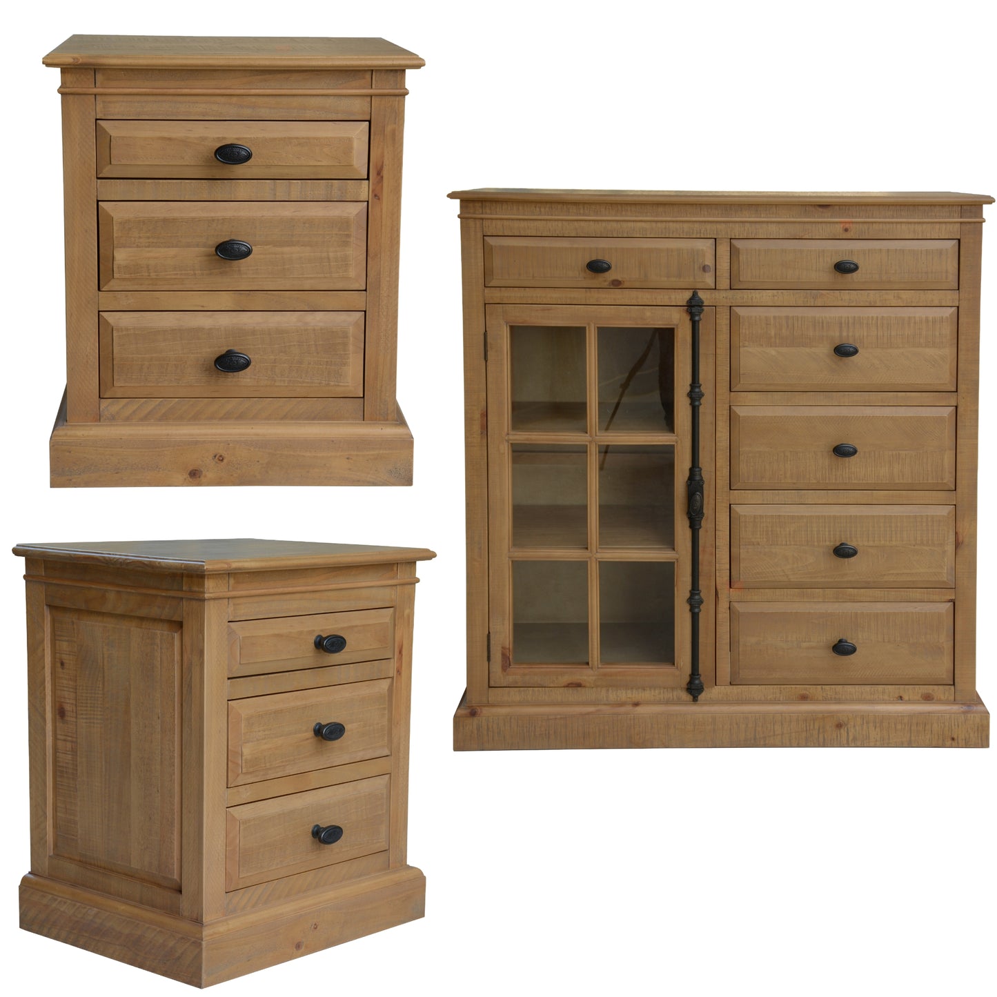 Jade Set of 2 Bedside 6 Drawer Tallboy Bedroom Furniture Package Set - Natural