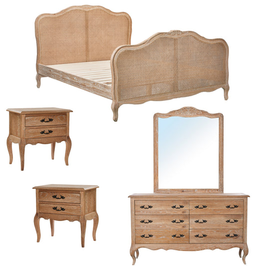 Bali 5pc Queen Bed Suite Bedside Dresser Bedroom Rattan Furniture Package Oak