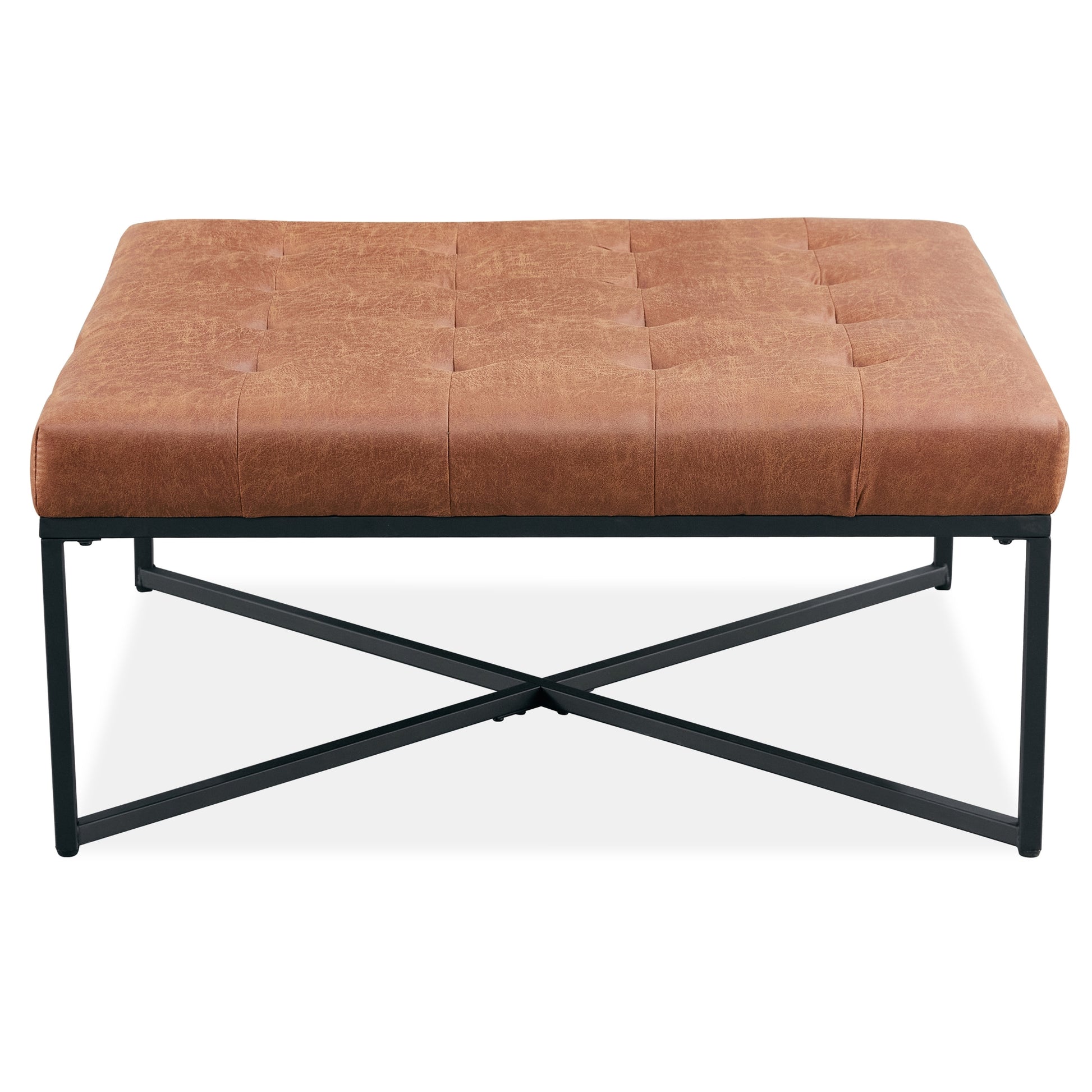 Chelsea Fabric Square Ottoman Footstool Bench Light Brown