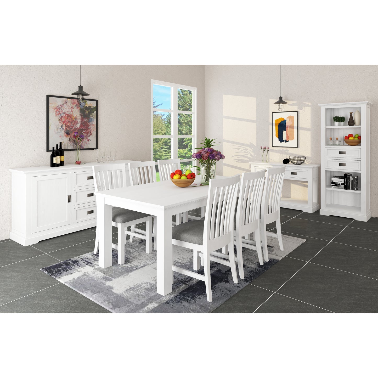 7pc Dining Set 180cm Table 6 Chair Acacia Wood Coastal Furniture - White