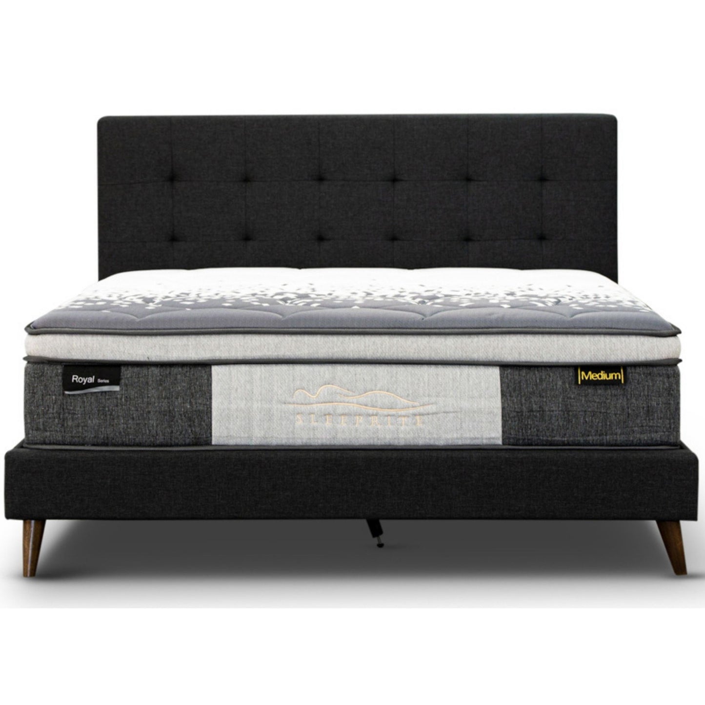 King Single Bed Platform Frame Fabric Upholstered Mattress Base - Charcoal