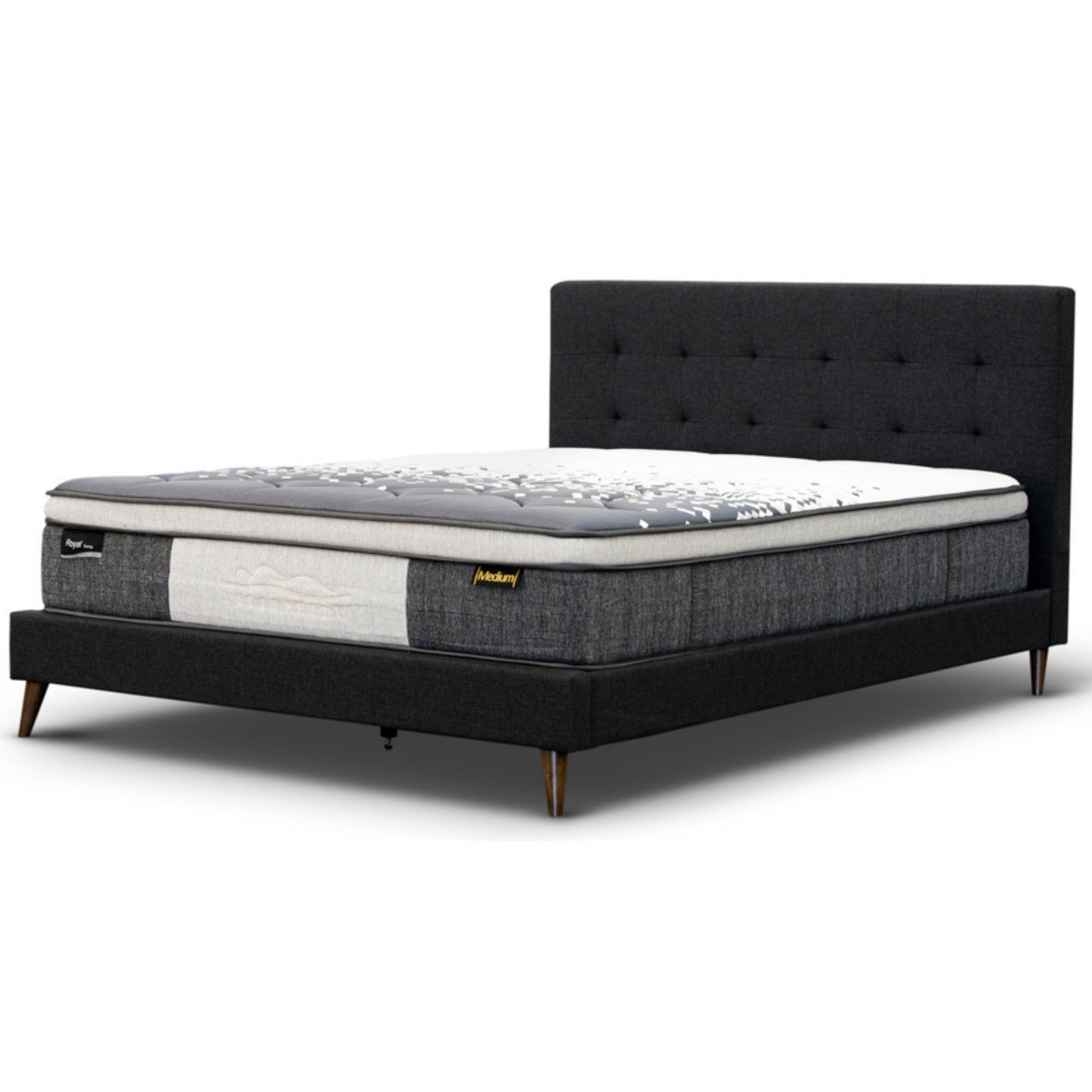 King Single Bed Platform Frame Fabric Upholstered Mattress Base - Charcoal