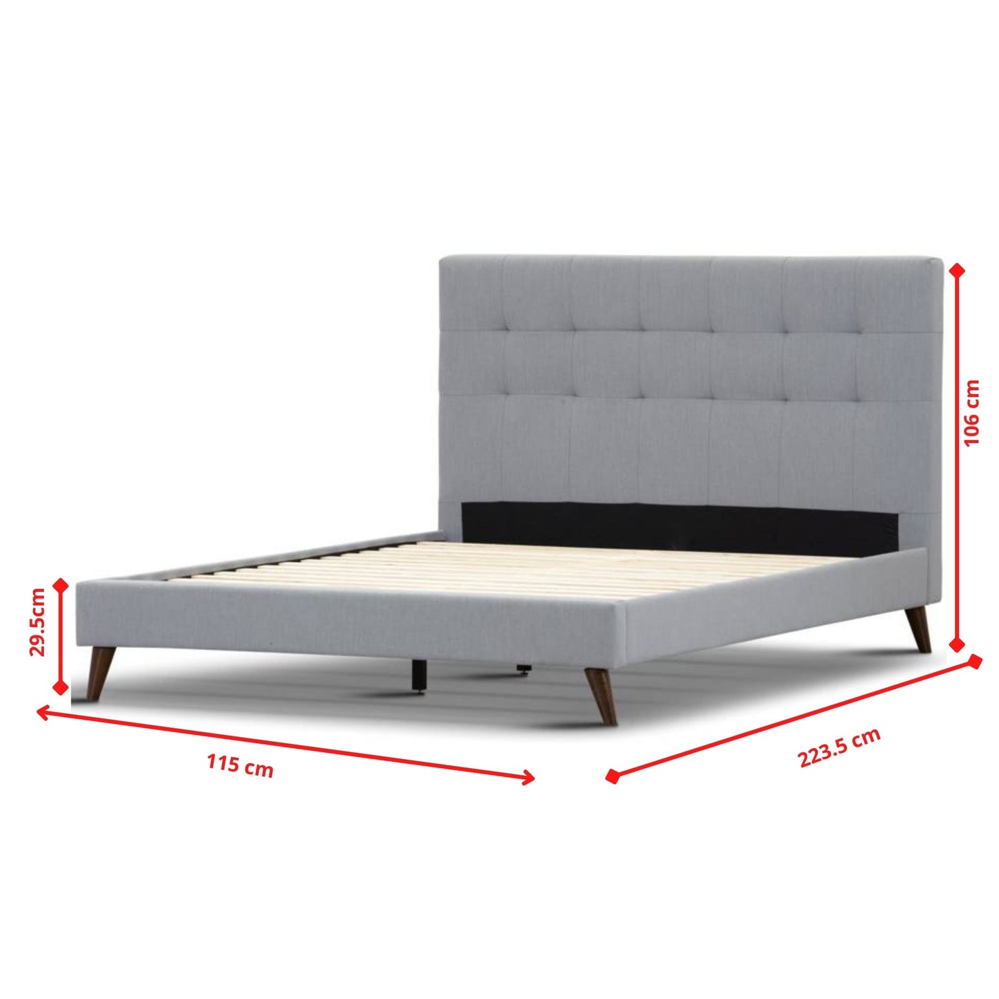 King Single Bed Platform Frame Fabric Upholstered Mattress Base - Grey