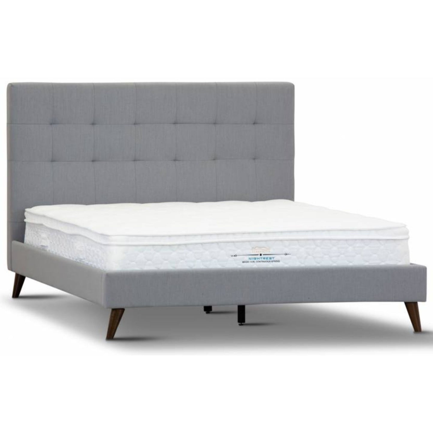 King Single Bed Platform Frame Fabric Upholstered Mattress Base - Grey