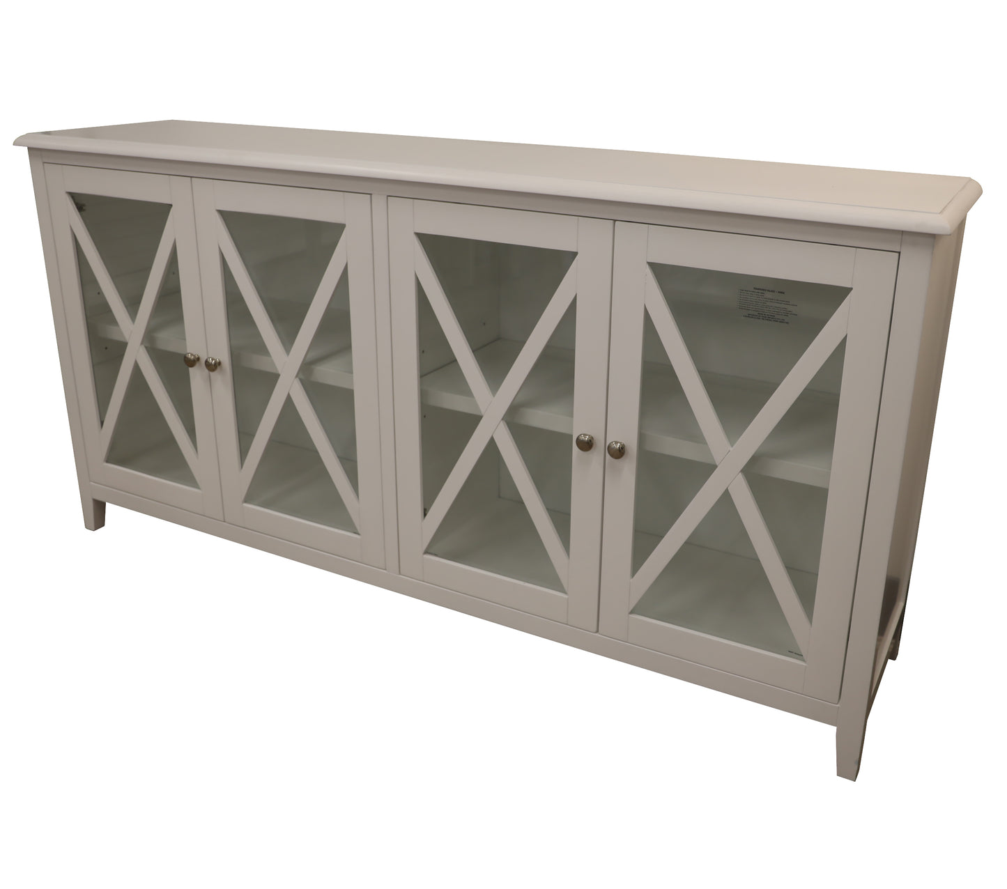 Buffet Table 180cm 4 Glass Door Solid Acacia Wood Hampton Furniture -White