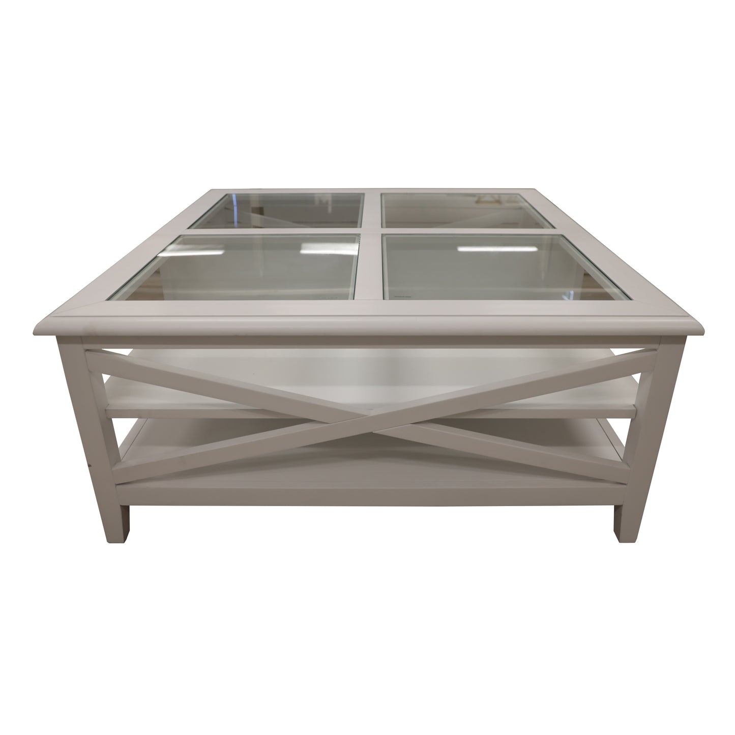 Coffee Table 100cm Glass Top Solid Acacia Wood Hampton Furniture - White