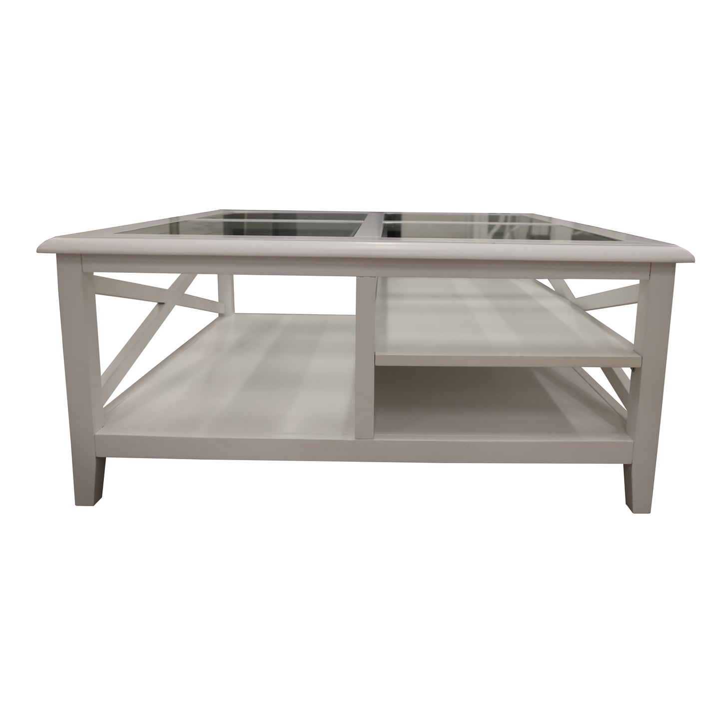 Coffee Table 100cm Glass Top Solid Acacia Wood Hampton Furniture - White