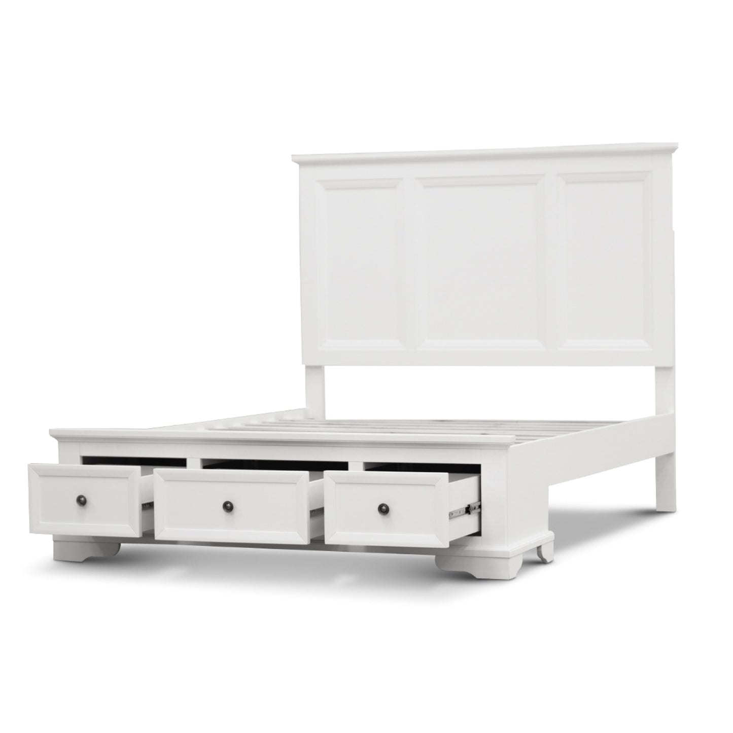 Queen Size Bed Frame Timber Mattress Base With Storage Drawers - White