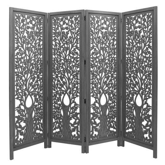 Life Dig 4 Panel Room Divider Screen Privacy Shoji Timber Wood Stand - Dark Grey