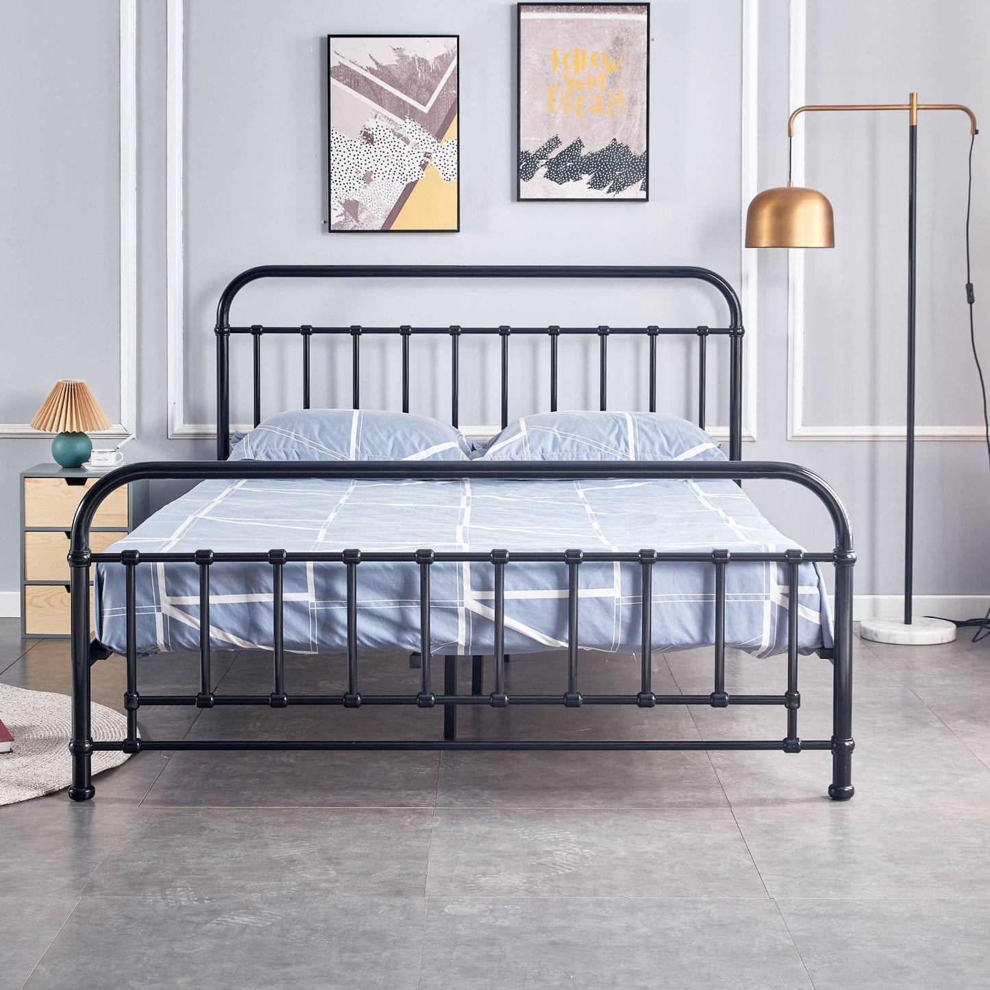 Queen Bed Size Metal Frame Platform Mattress Base - Black