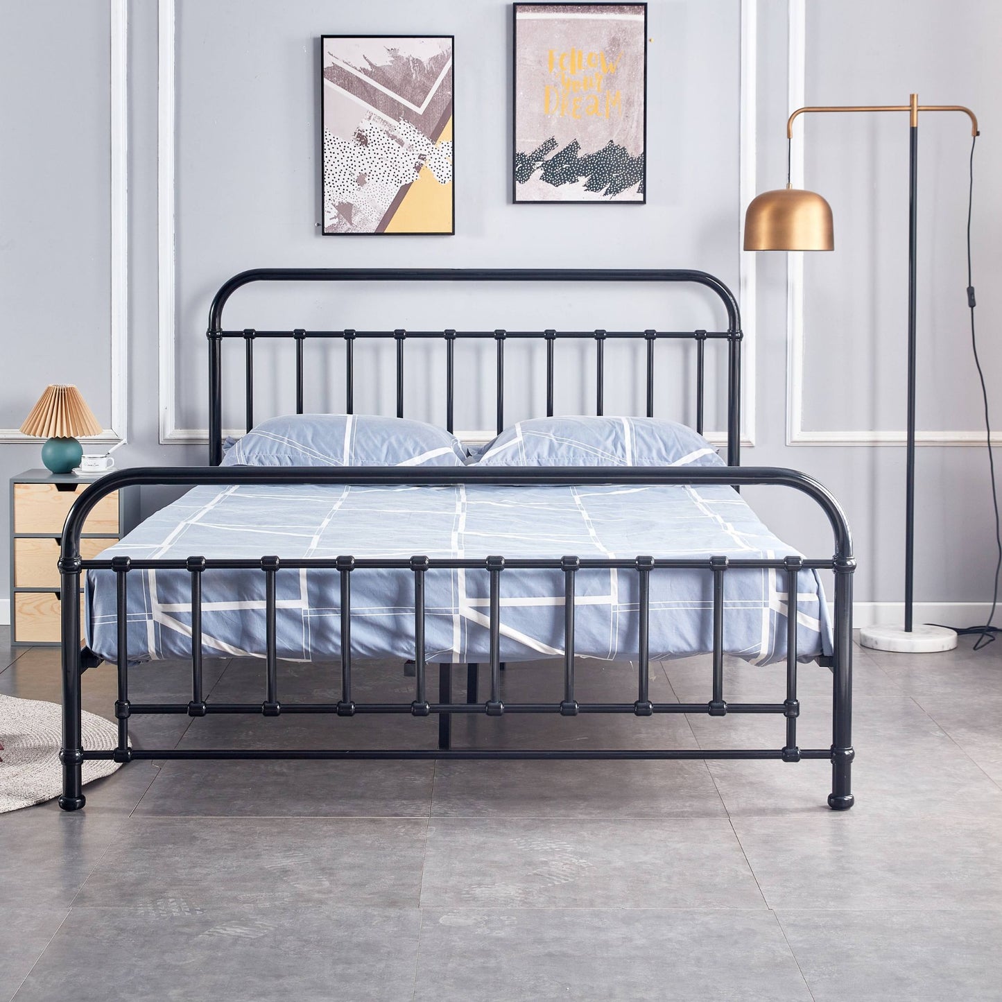 Double Bed Size Metal Frame Platform Mattress Base - Black