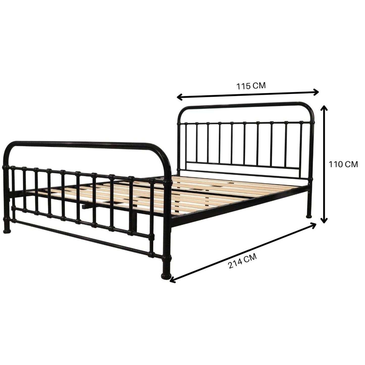 King Single Bed Size Metal Frame Platform Mattress Base - Black