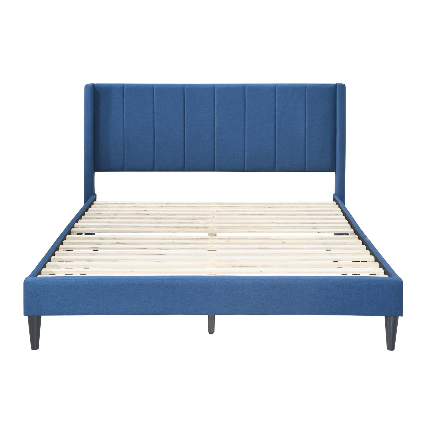 Samson Queen Bed Winged Headboard Fabric Upholstered - Blue