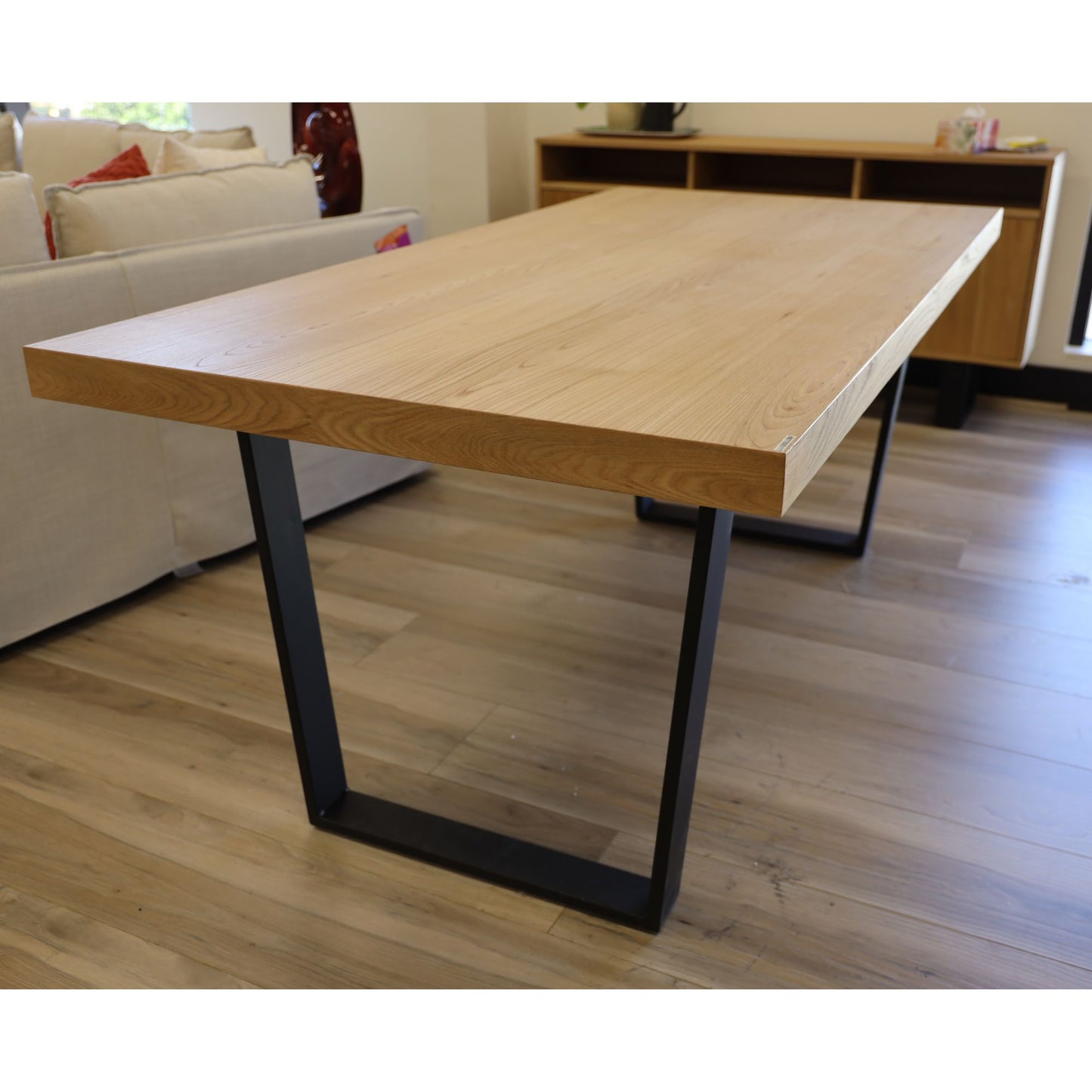 Dining Table 180cm Elm Timber Wood Black Metal Leg - Natural