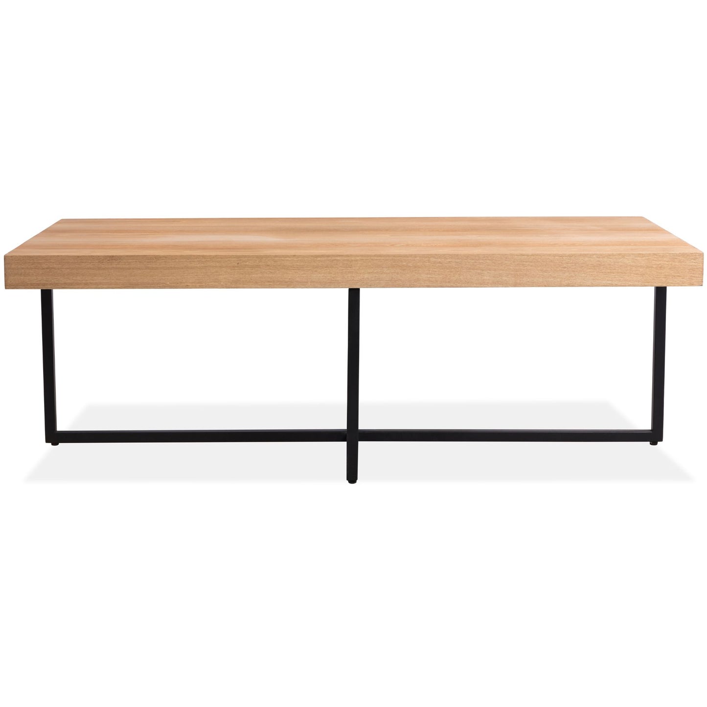 Coffee Table 120cm Elm Timber Wood Black Metal Leg - Natural