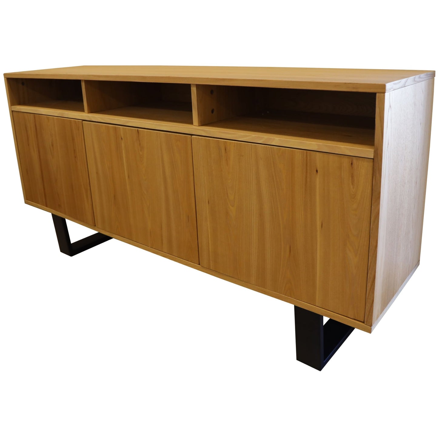 Buffet Table 160cm 3 Door 3 Niche Elm Timber Wood with Metal Legs - Natural