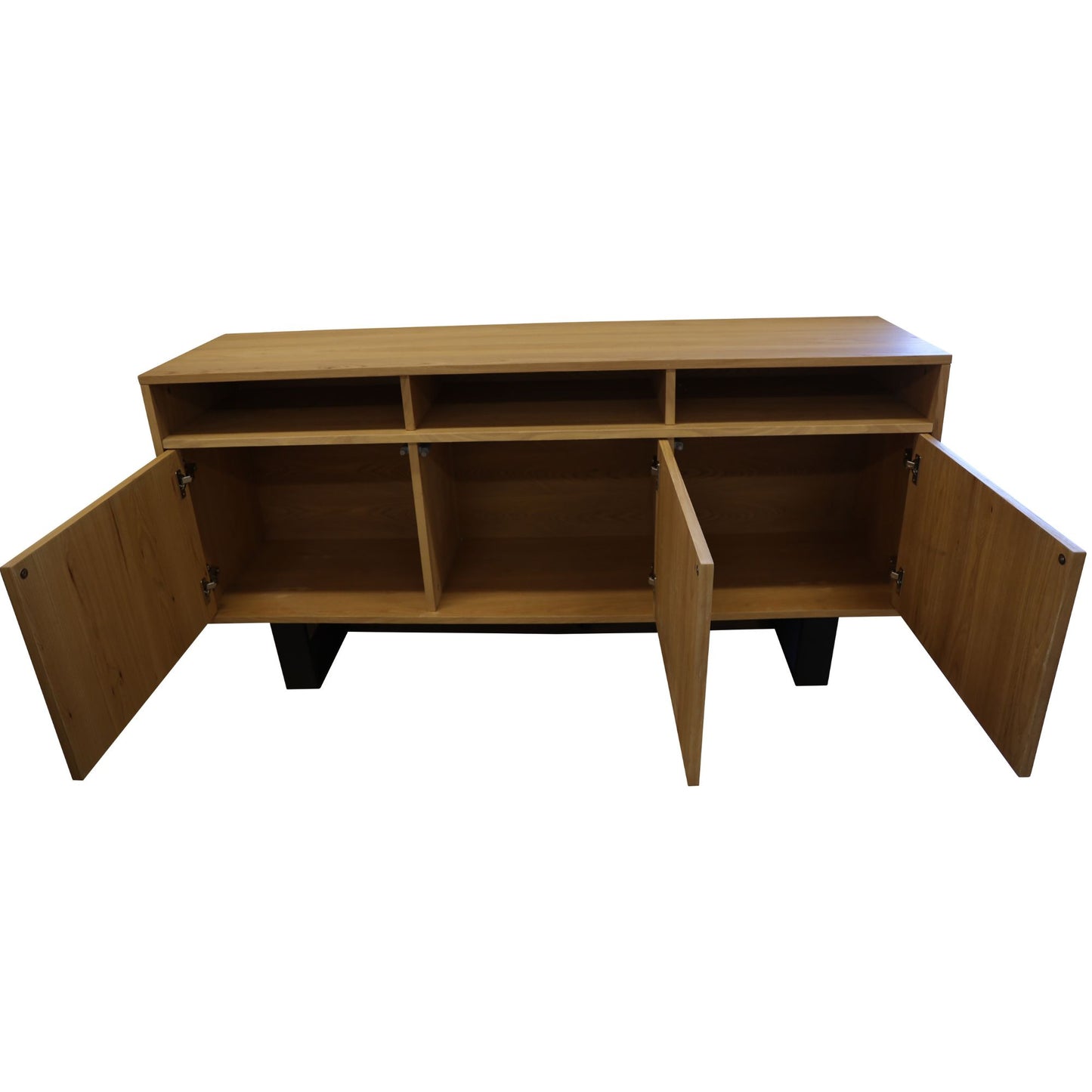 Buffet Table 160cm 3 Door 3 Niche Elm Timber Wood with Metal Legs - Natural