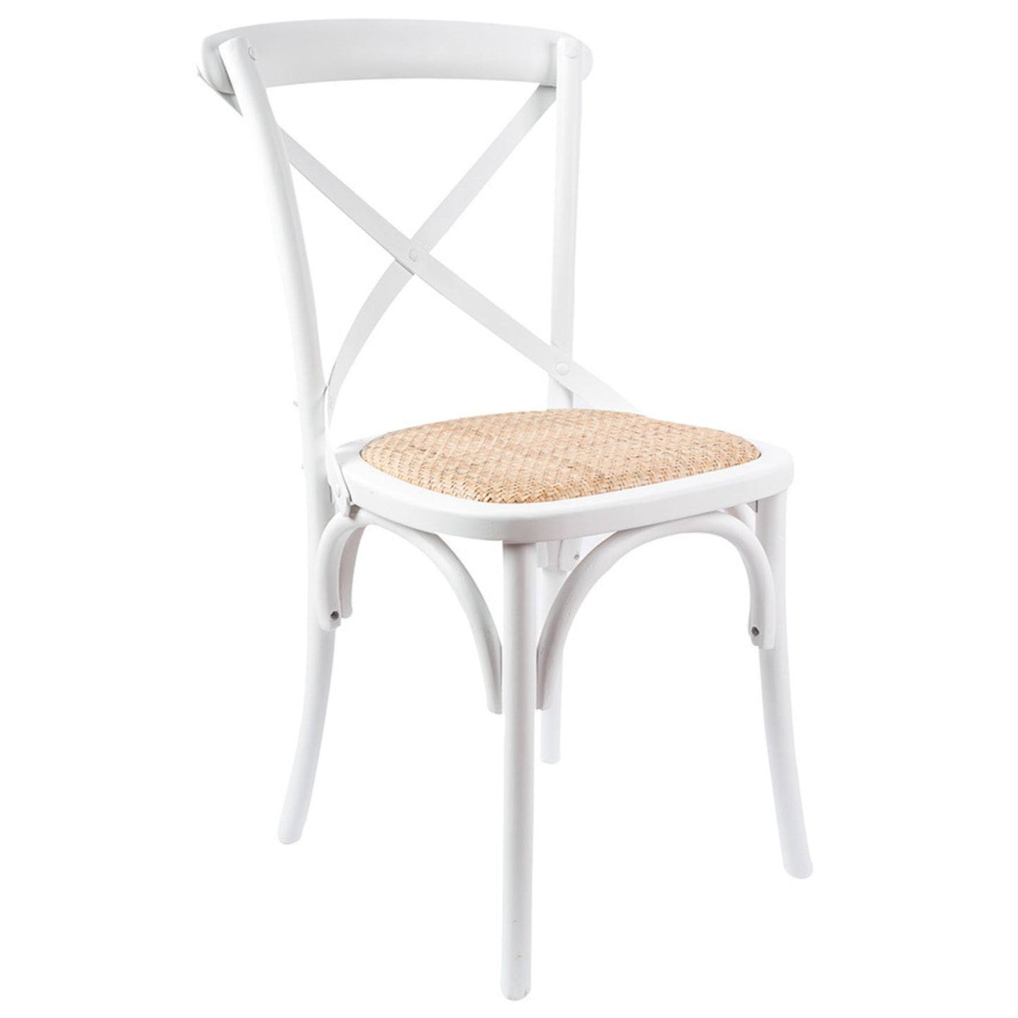 Crossback Dining Chair Set of 2 Solid Birch Timber Wood Ratan Seat - White