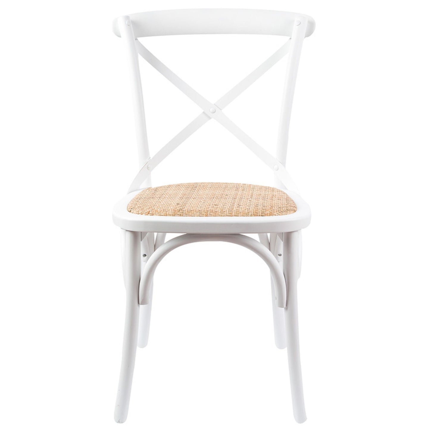 Crossback Dining Chair Set of 2 Solid Birch Timber Wood Ratan Seat - White