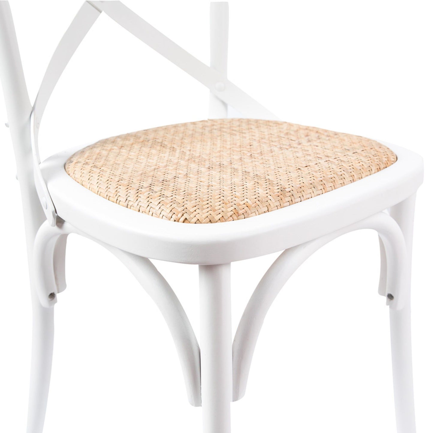 Crossback Dining Chair Set of 2 Solid Birch Timber Wood Ratan Seat - White