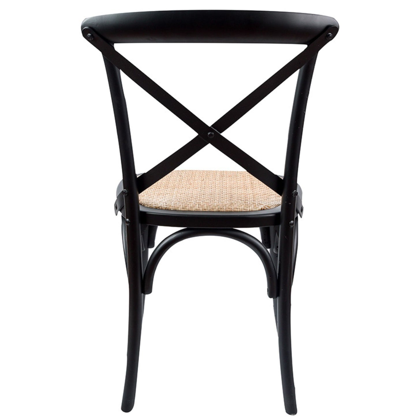 Crossback Dining Chair Set of 2 Solid Birch Timber Wood Ratan Seat - Black