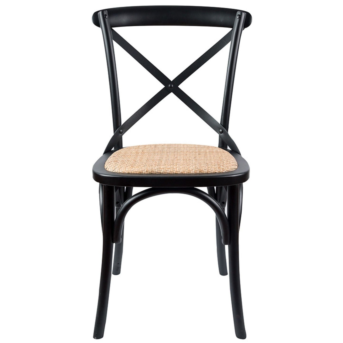 Crossback Dining Chair Set of 6 Solid Birch Timber Wood Ratan Seat - Black