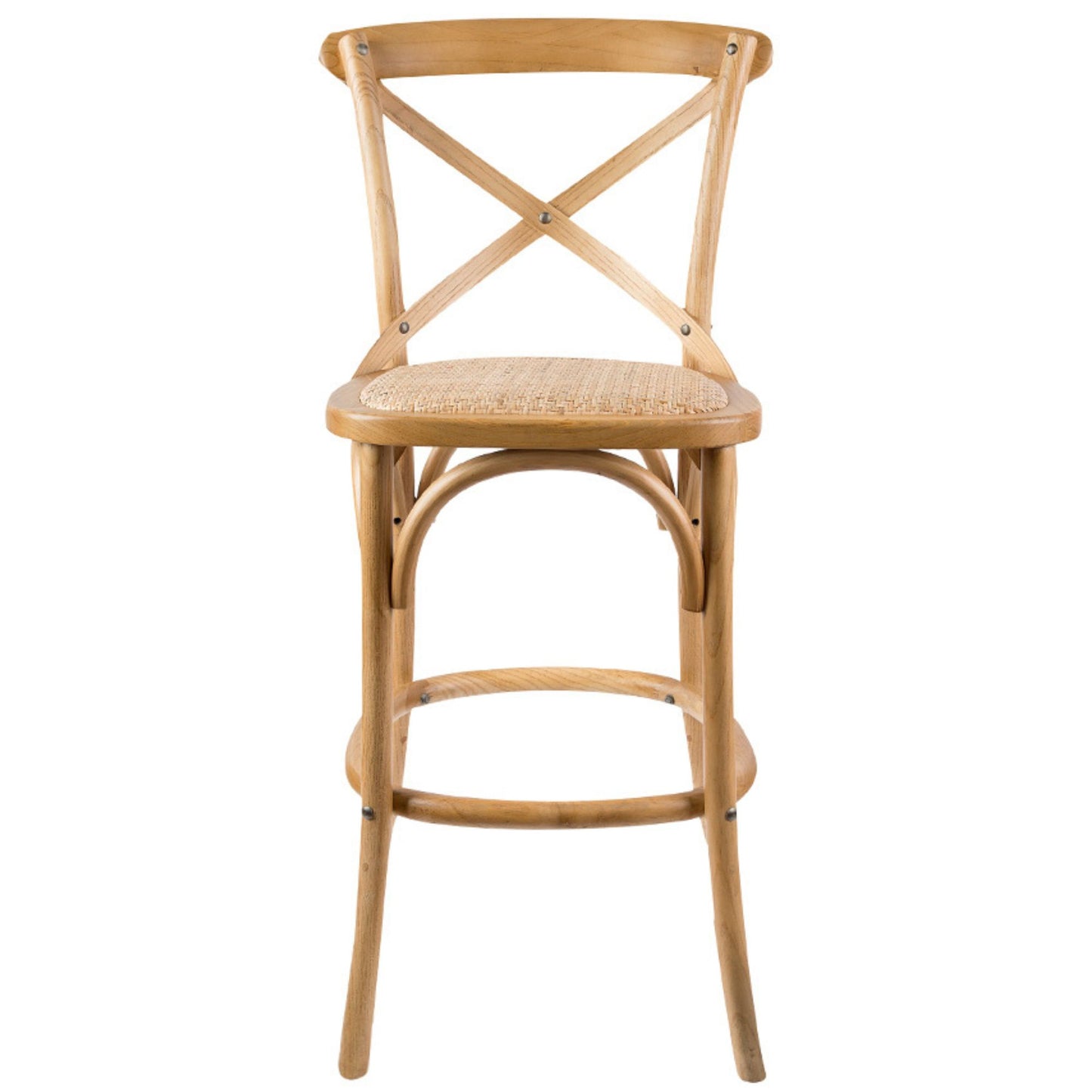 2pc Crossback Bar Stools Dining Chair Solid Birch Timber Rattan Seat - Oak