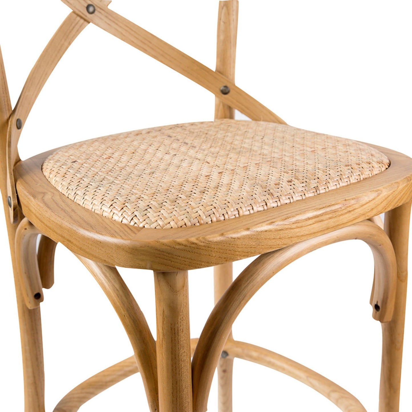 2pc Crossback Bar Stools Dining Chair Solid Birch Timber Rattan Seat - Oak