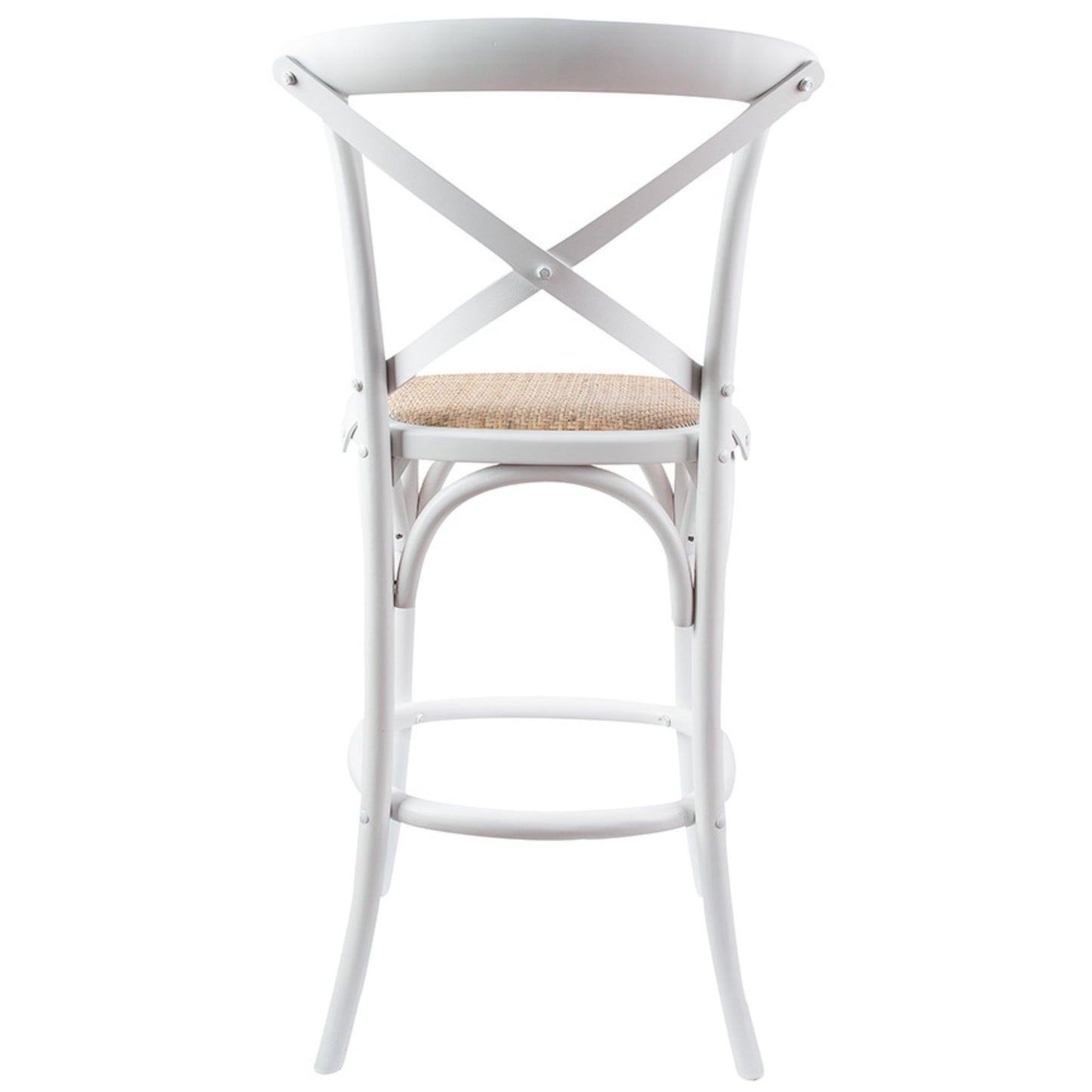 3pc Crossback Bar Stools Dining Chair Solid Birch Timber Rattan Seat White