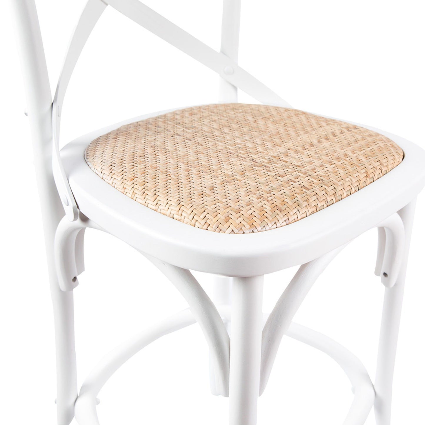 3pc Crossback Bar Stools Dining Chair Solid Birch Timber Rattan Seat White