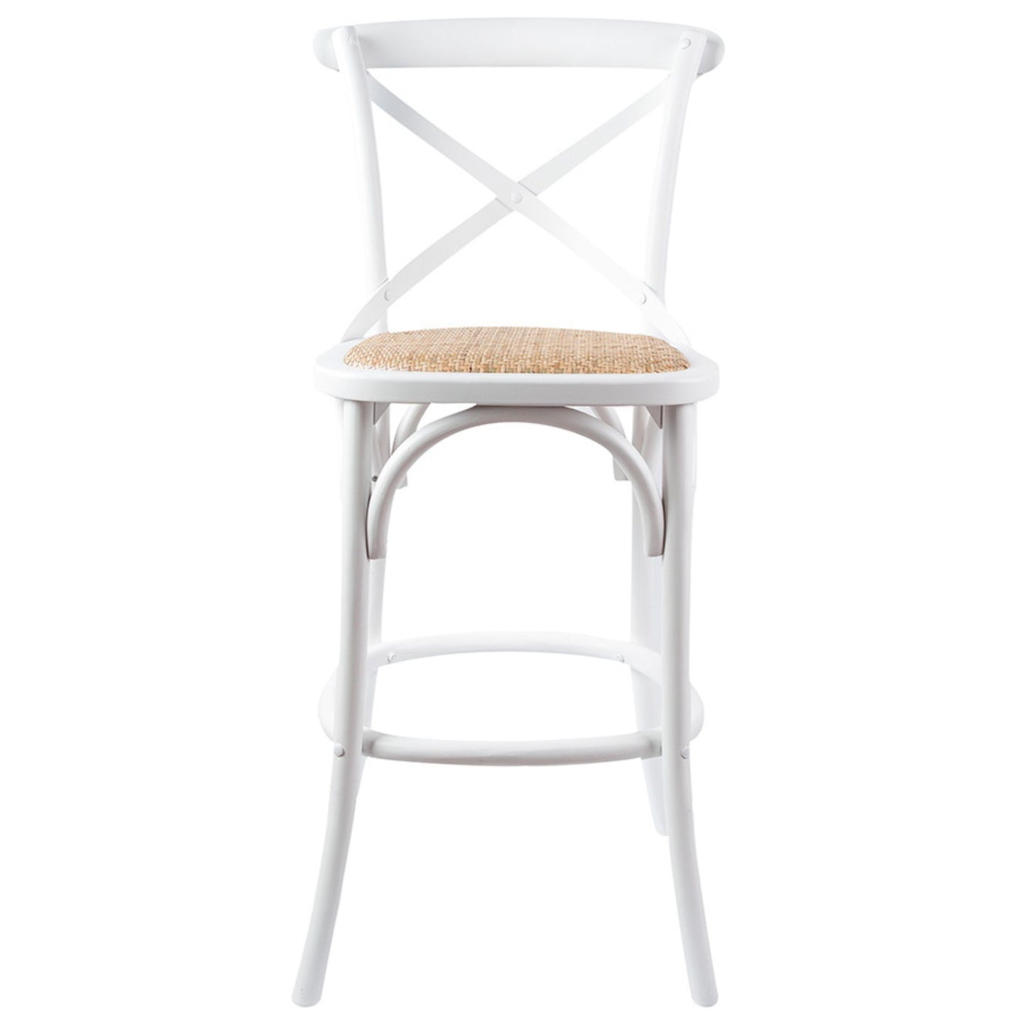 4pc Crossback Bar Stools Dining Chair Solid Birch Timber Rattan Seat White