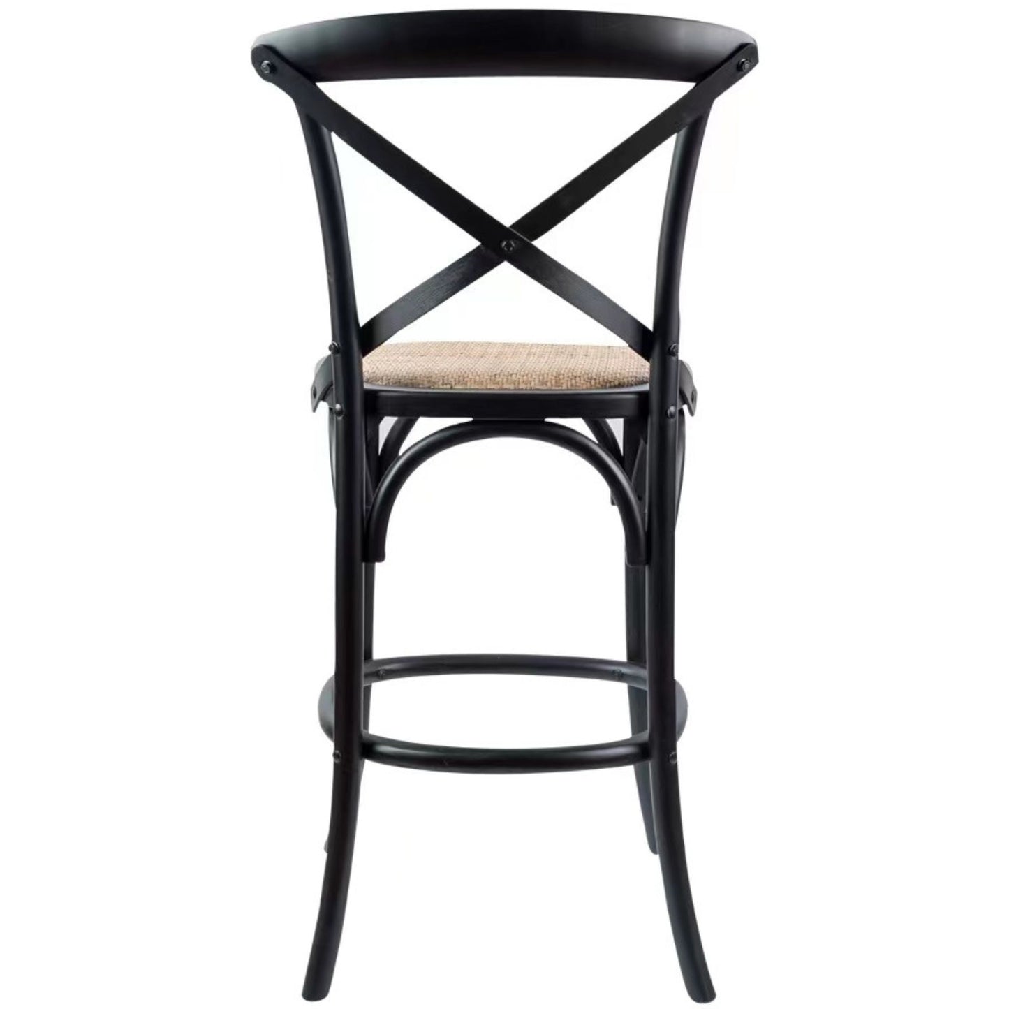 3pc Crossback Bar Stools Dining Chair Solid Birch Timber Rattan Seat Black