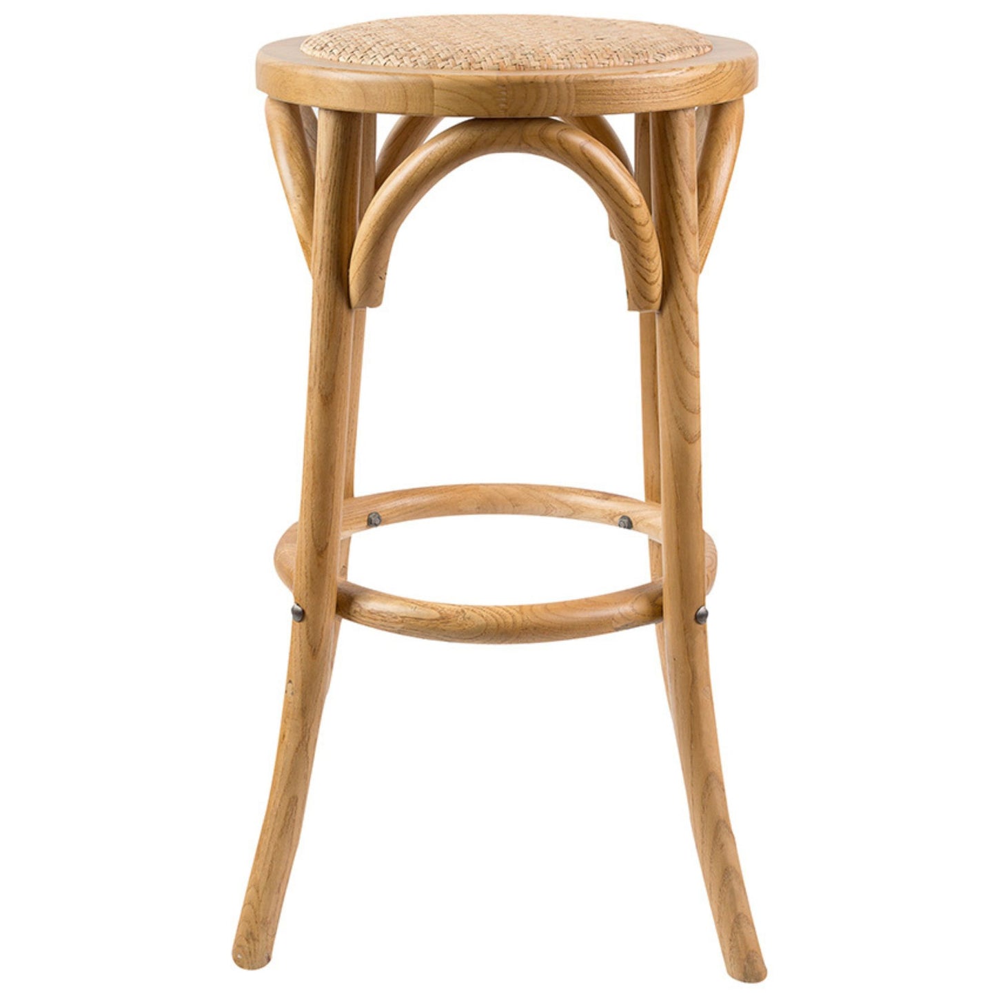 3pc Round Bar Stools Dining Stool Chair Solid Birch Wood Rattan Seat Oak