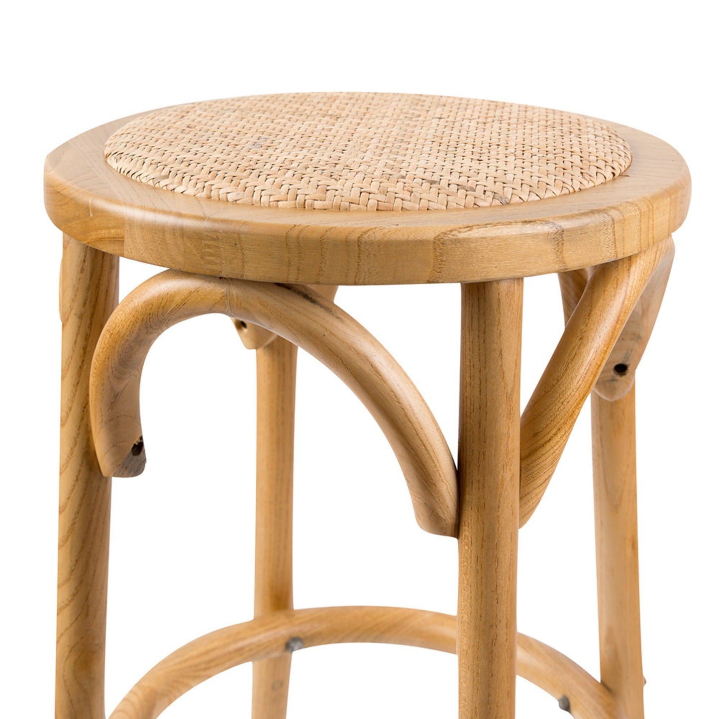 3pc Round Bar Stools Dining Stool Chair Solid Birch Wood Rattan Seat Oak