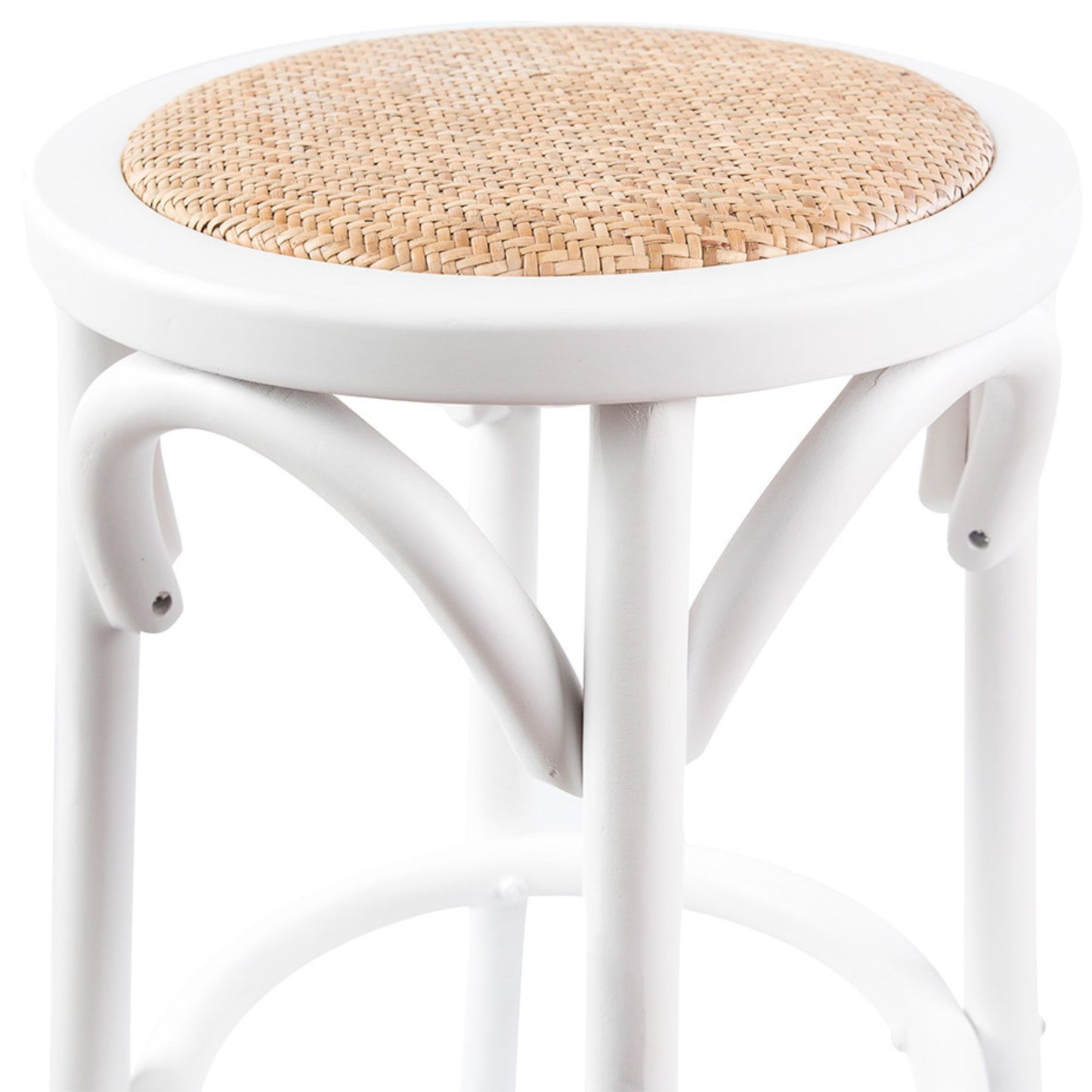 2pc Round Bar Stools Dining Stool Chair Solid Birch Wood Rattan Seat White