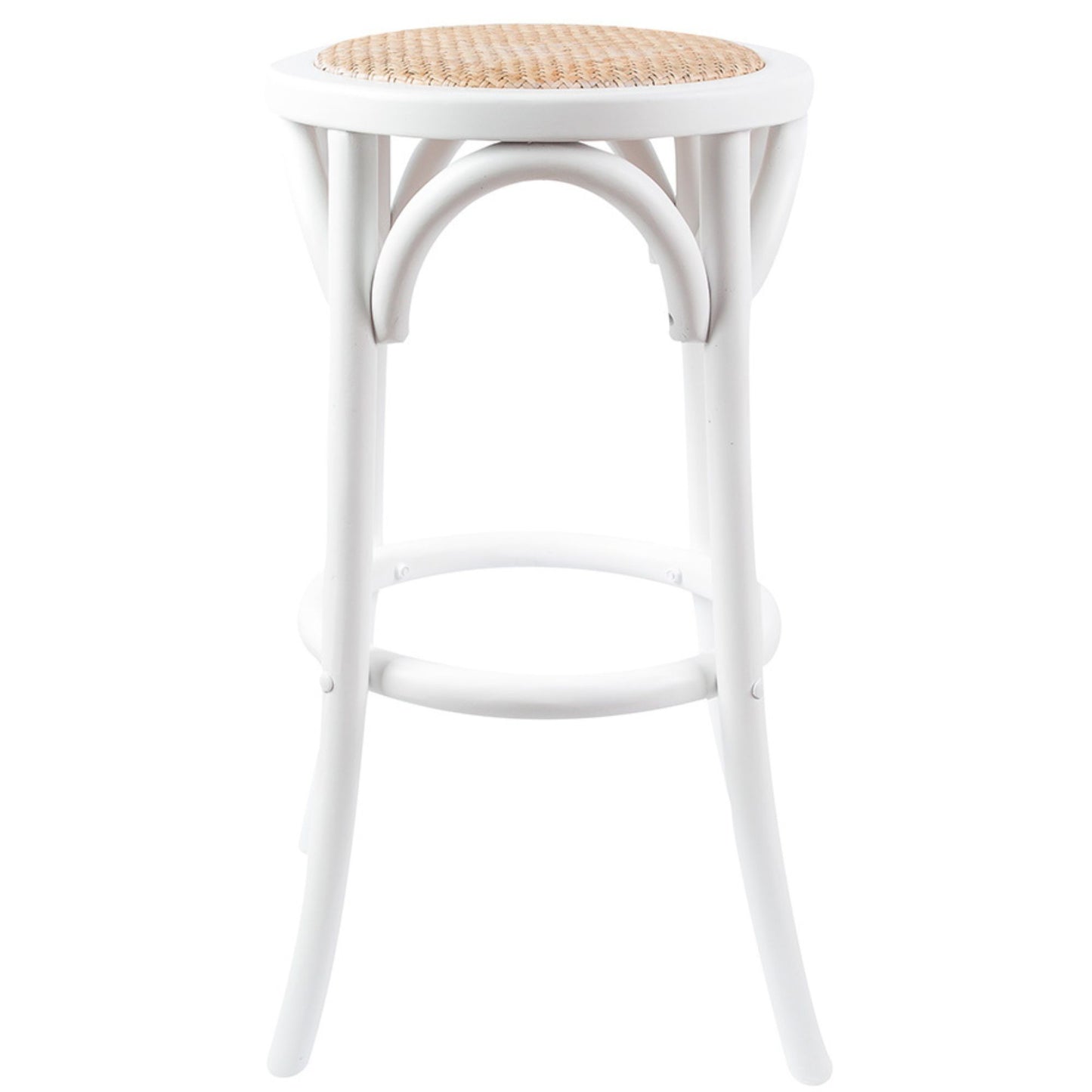 3pc Round Bar Stools Dining Stool Chair Solid Birch Wood Rattan Seat White